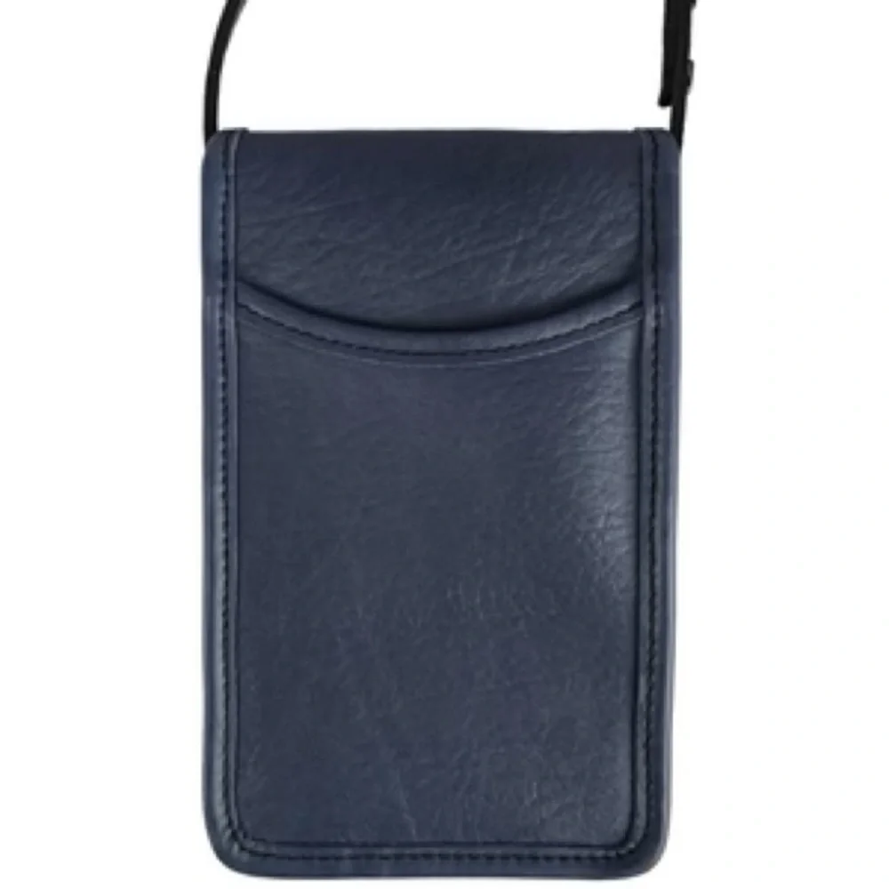 Oberon Design Leather Molly Cell Phone Handbag, Embossed Acanthus Leaf Navy - Picture 4 of 12
